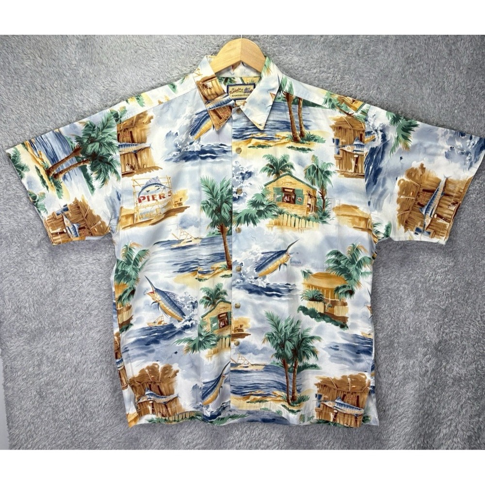 Kahala Sportfish Division Men L Hawaiian Aloha Shirt Marlin Fishing Tropical